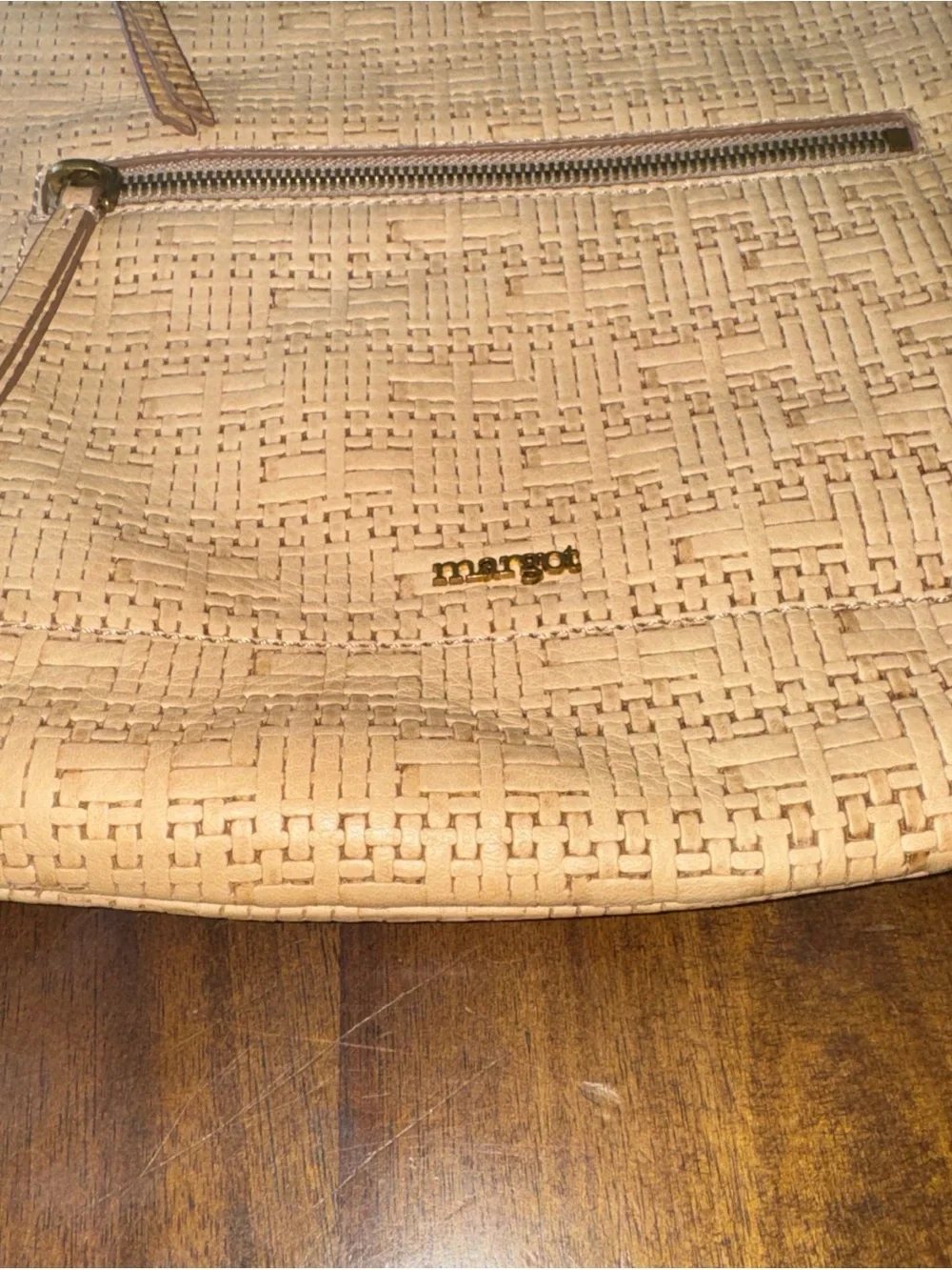 Margot New York Brown Woven Laser Cut Leather Crossbody Purse Women's Handbag